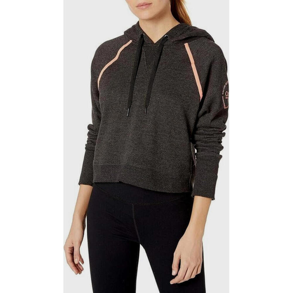 Calvin Klein Women's Logo Long Sleeve Raglan Crop Pullover Hoodie, S, Gray